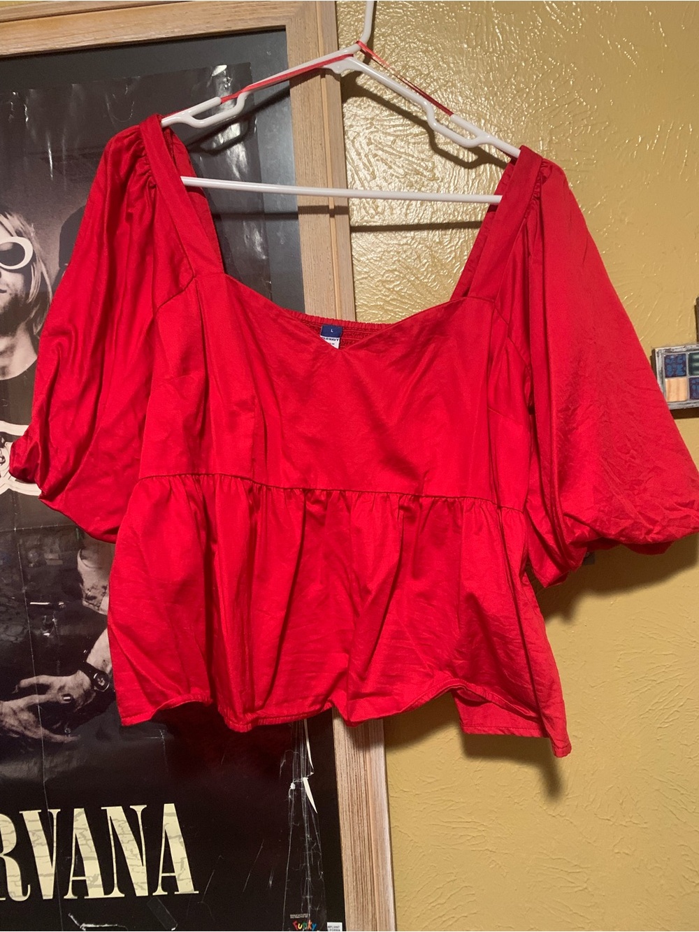 Old Navy Red Peplum Puff-Sleeve Blouse